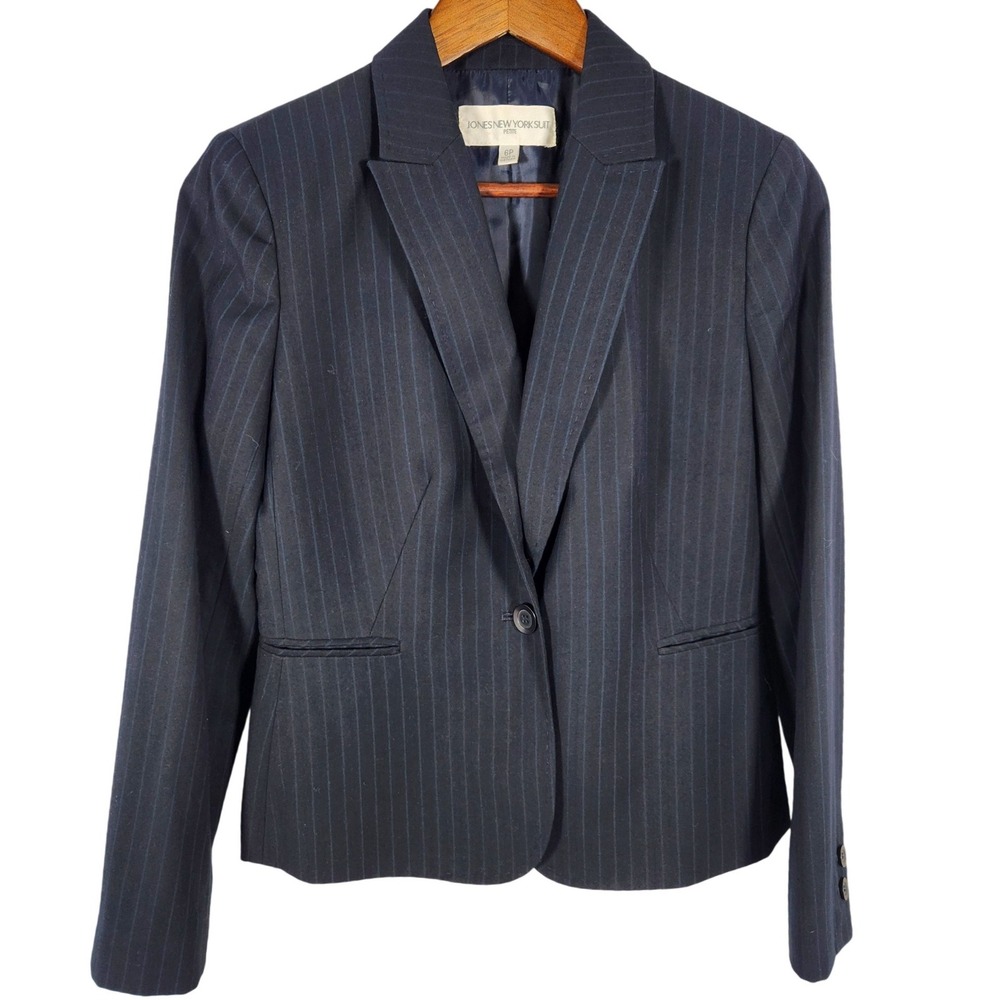 Jones New York Navy Blue Pinstriped Blazer‎ Size 6P 6 Petite